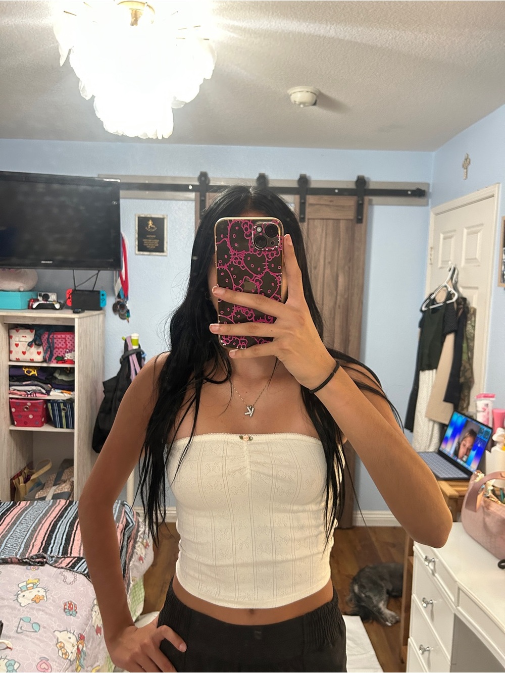 Women’s White Strapless Knit Crop Top